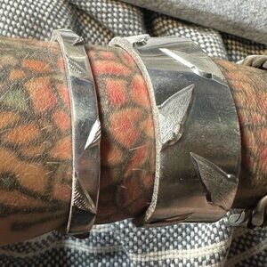 Ooak handmade Diamond plate bracelet brutalist set